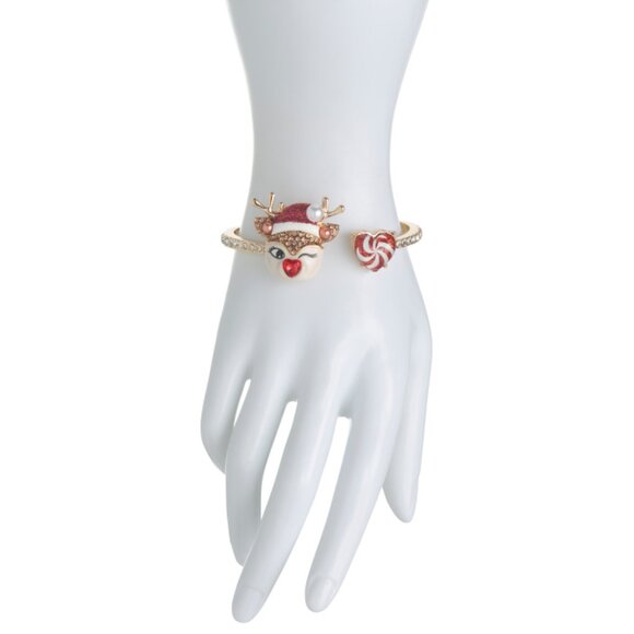BETSEY JOHNSON multi Winking Reindeer Hinge Bangle Bracelet - Picture 2 of 2